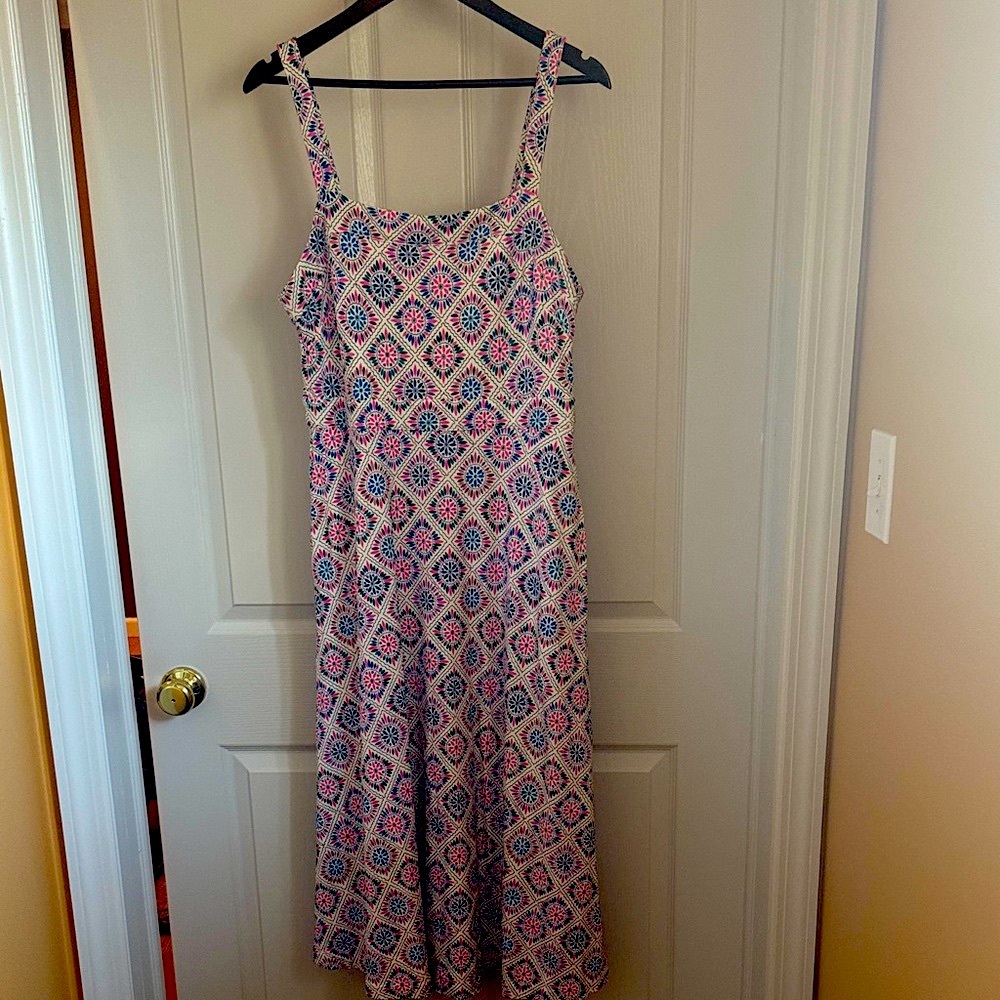 Boden Pink and Blue Geometric Midi Dress
